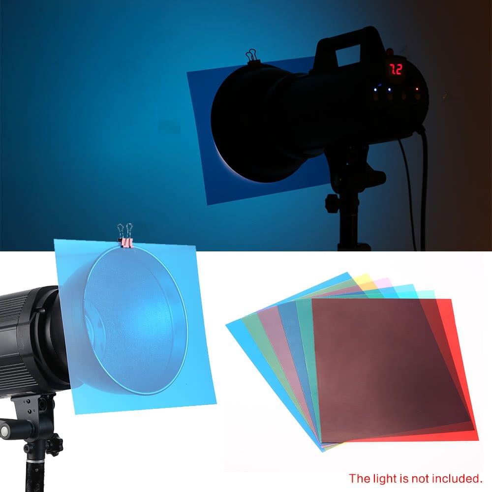 6pcs 25 * 20cm Transparent Lighting Color Correction Gel Sheets Filter Set for Flash Light Speedlite