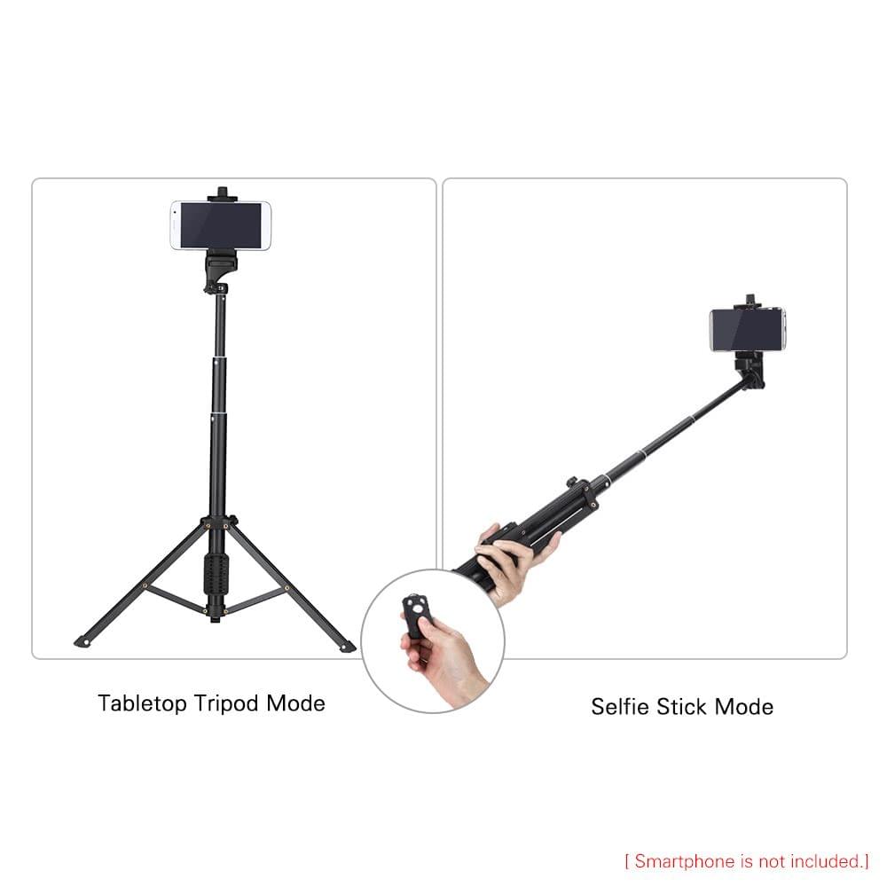 YUNTENG VCT-1688 2in1 Portable Mini Cellphone Selfie Stick Tabletop Tripod with Remote Controller for iPhone Samsung Huawei 52mm-102mm Width Smartphone for DSLR ILDC Cameras Action Camera Max. Load 5kg