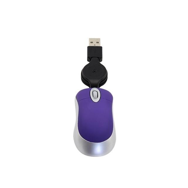 Mini Computer Mouse Retractable USB Cable Optical Ergonomic1600 DPI Portable Small Mice for Laptop (Purple)