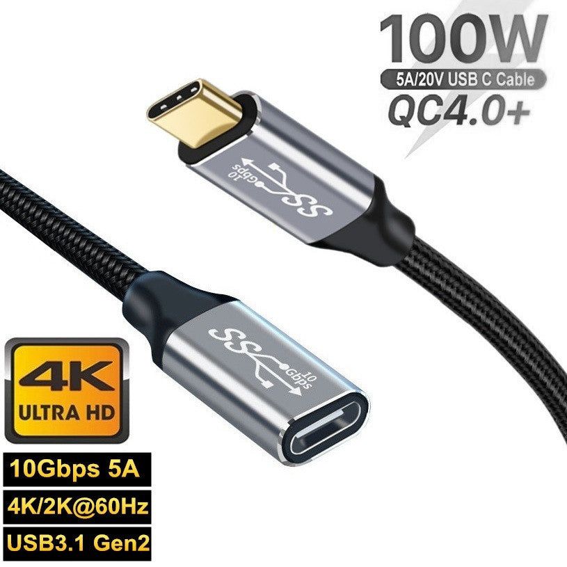 0.5m Aluminum Alloy Shell Type-C to Type-C 3.1 Gen2 Male to Female Extension Cable 4K/60HZ 10Gbps Data Cord - UNIQKART