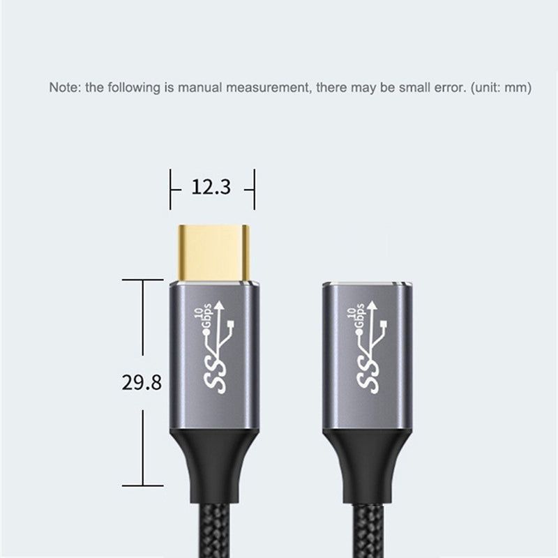 0.5m Aluminum Alloy Shell Type-C to Type-C 3.1 Gen2 Male to Female Extension Cable 4K/60HZ 10Gbps Data Cord - UNIQKART