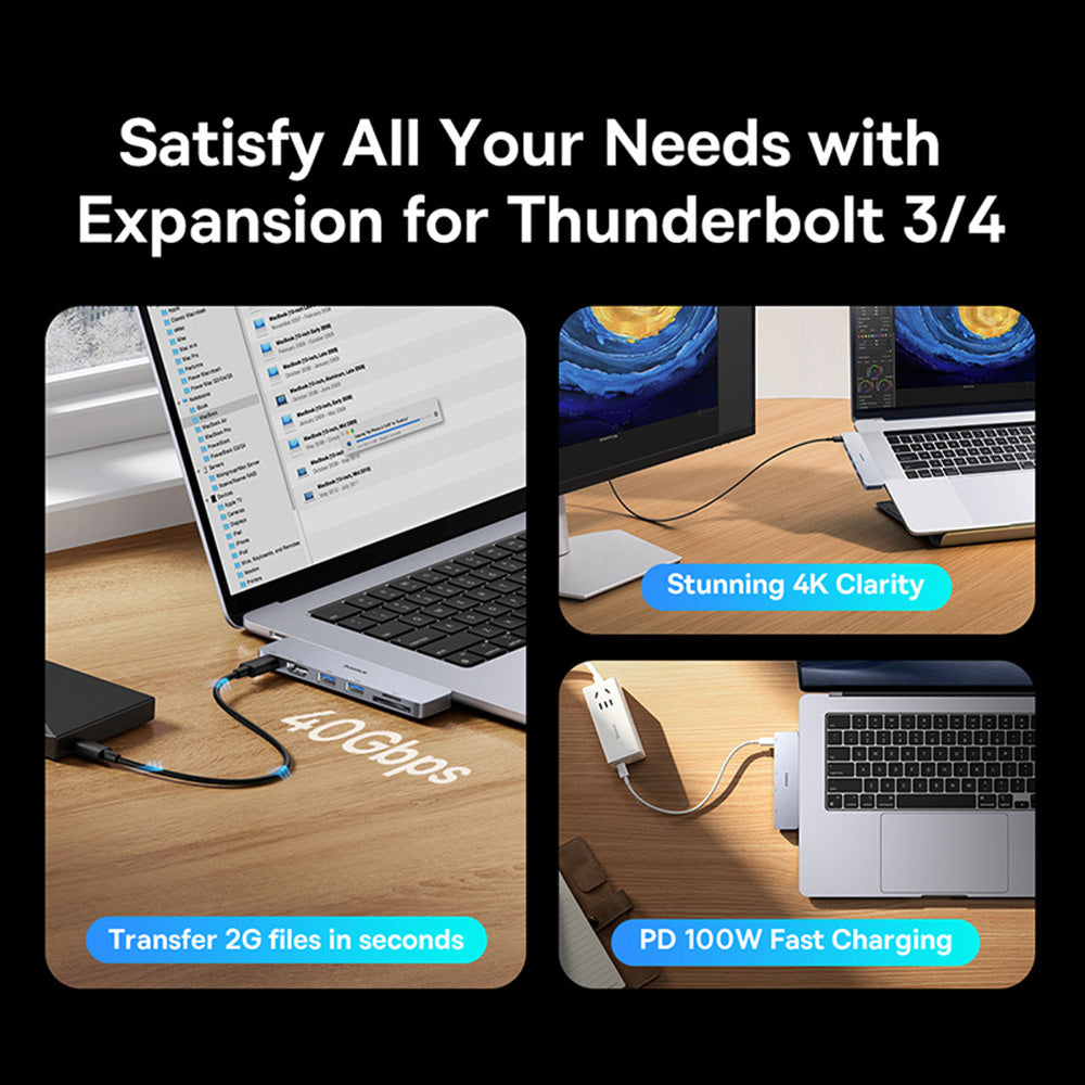 BASEUS UltraJoy Series Type-C to Thunderbolt 3 / 4+HD4K@30Hz+2XUSB3.0+SD3.0+TF3.0 USB Hub Docking Station