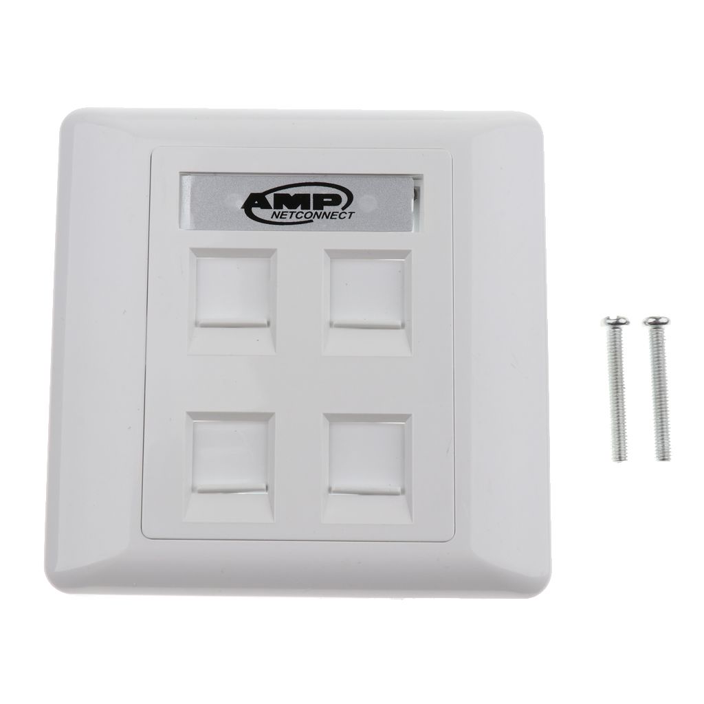 Quad Data Wall Outlet Face Plate 4 Port RJ45/RJ11 Ethernet Network Socket