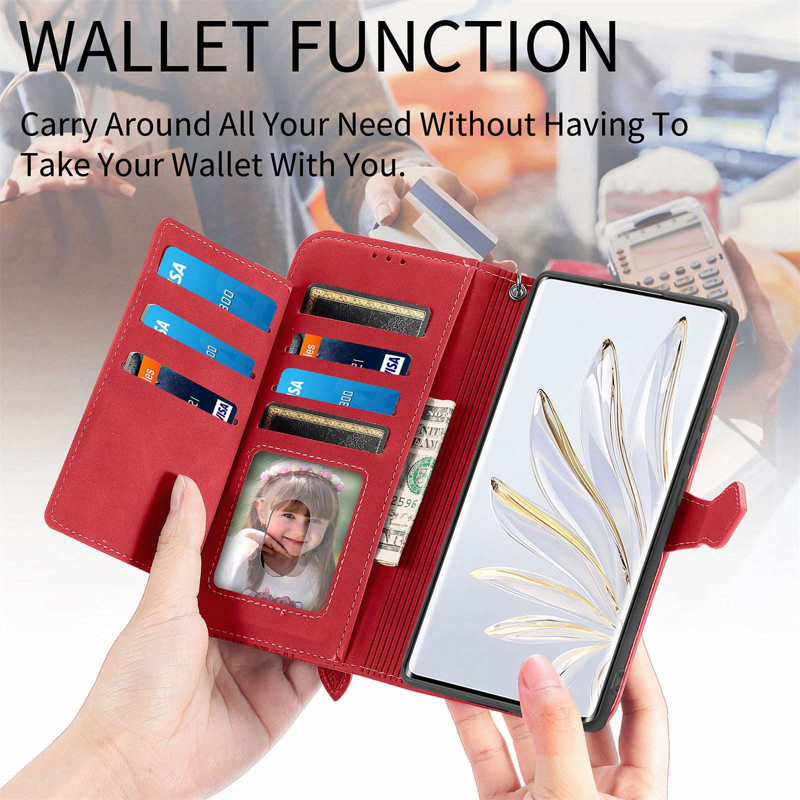 For Samsung Galaxy S20 FE 2022/4G/5G/S20 Lite Zipper Pocket Design Imprinted Leather Phone Case Stand Wallet Style Magnetic Cover with Strap - Red