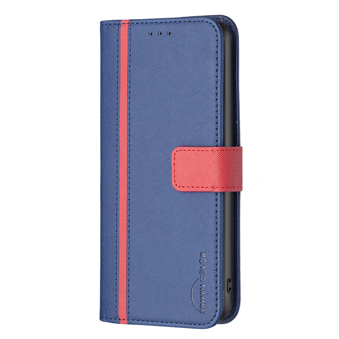 BINFEN COLOR For Samsung Galaxy S20 FE 2022/S20 FE 4G/FE 5G/S20 Lite BF Leather Series-9 Style 13 Cross Texture Matte PU Leather Cover Splicing Design Drop-proof Phone Stand Wallet Case - Blue