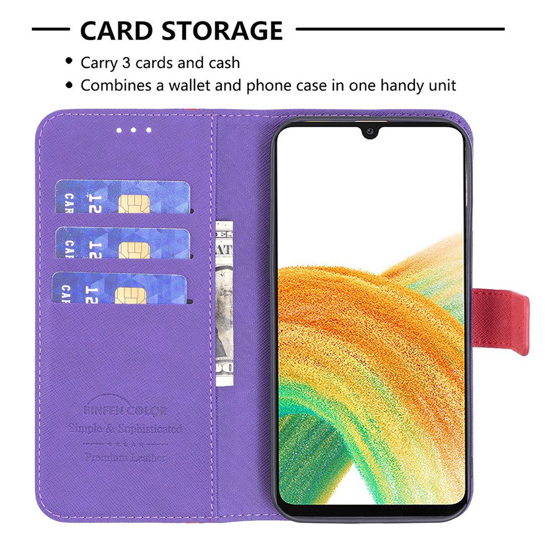 BINFEN COLOR For Samsung Galaxy S20 FE 2022/S20 FE 4G/FE 5G/S20 Lite BF Leather Series-9 Style 13 Cross Texture Matte PU Leather Cover Splicing Design Drop-proof Phone Stand Wallet Case - Purple