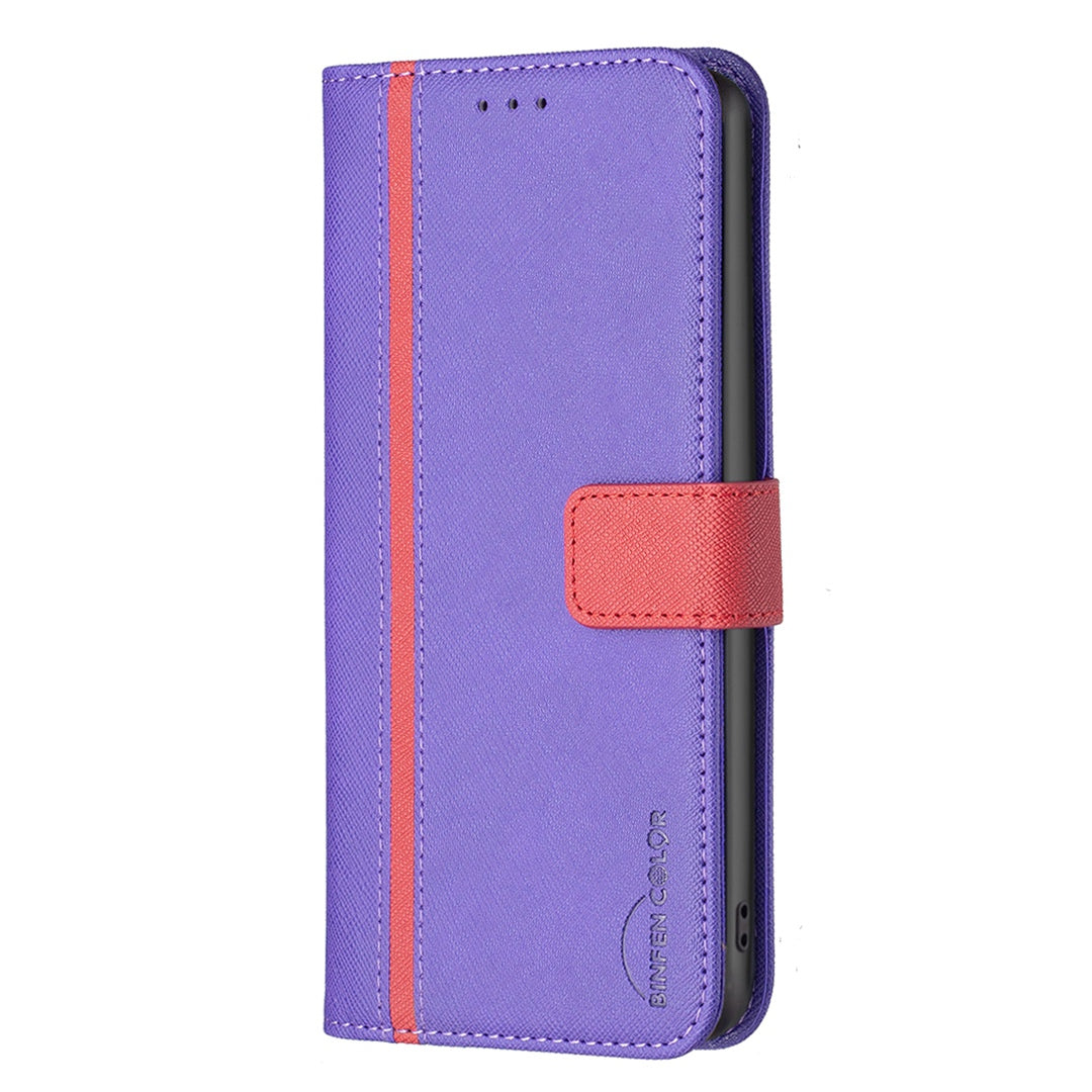 BINFEN COLOR For Samsung Galaxy S20 FE 2022/S20 FE 4G/FE 5G/S20 Lite BF Leather Series-9 Style 13 Cross Texture Matte PU Leather Cover Splicing Design Drop-proof Phone Stand Wallet Case - Purple