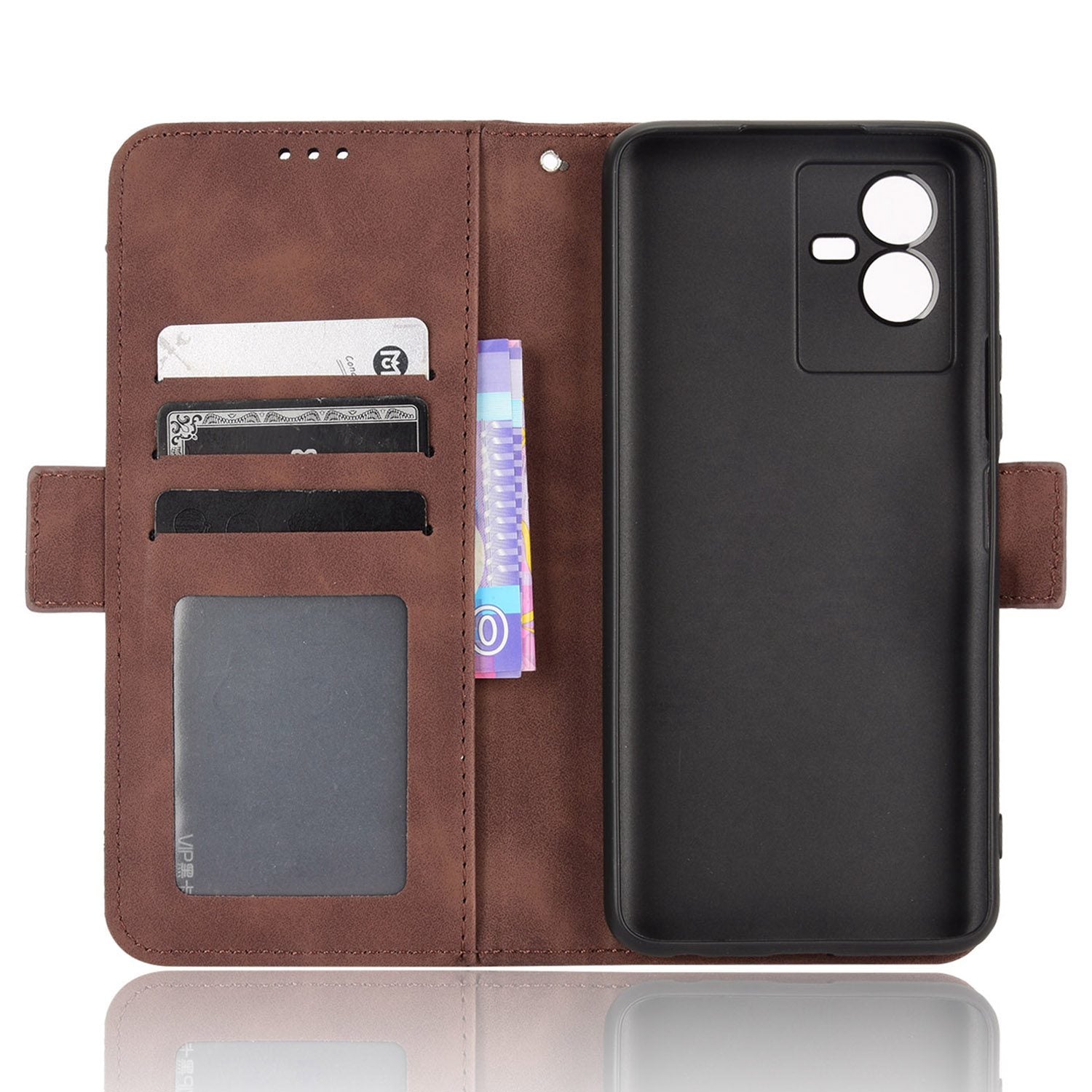 For vivo T2x 5G Stand Feature Multiple Card Slots Case PU Leather Wallet Magnetic Clasp Drop-proof Shell - Brown