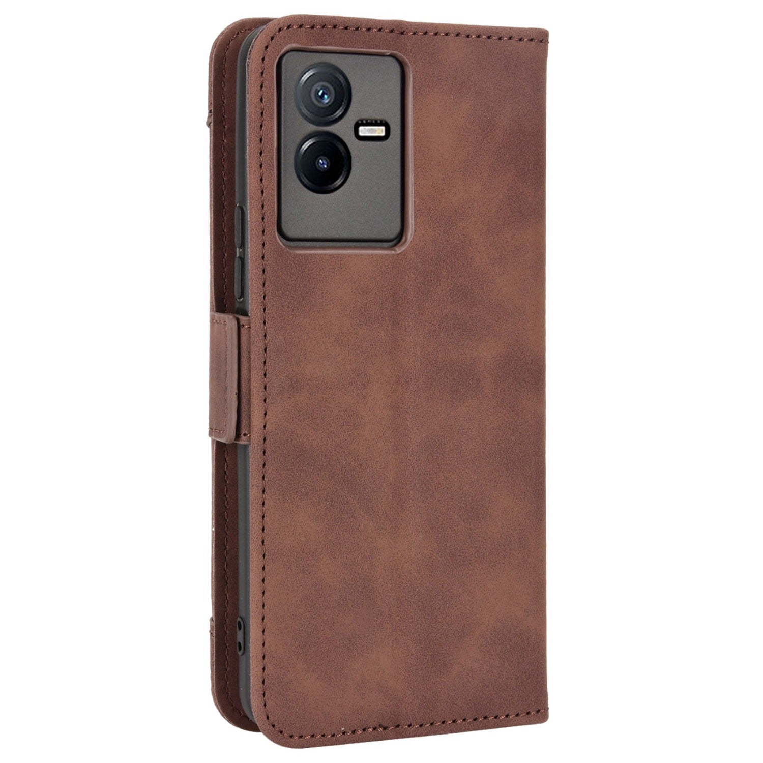 For vivo T2x 5G Stand Feature Multiple Card Slots Case PU Leather Wallet Magnetic Clasp Drop-proof Shell - Brown