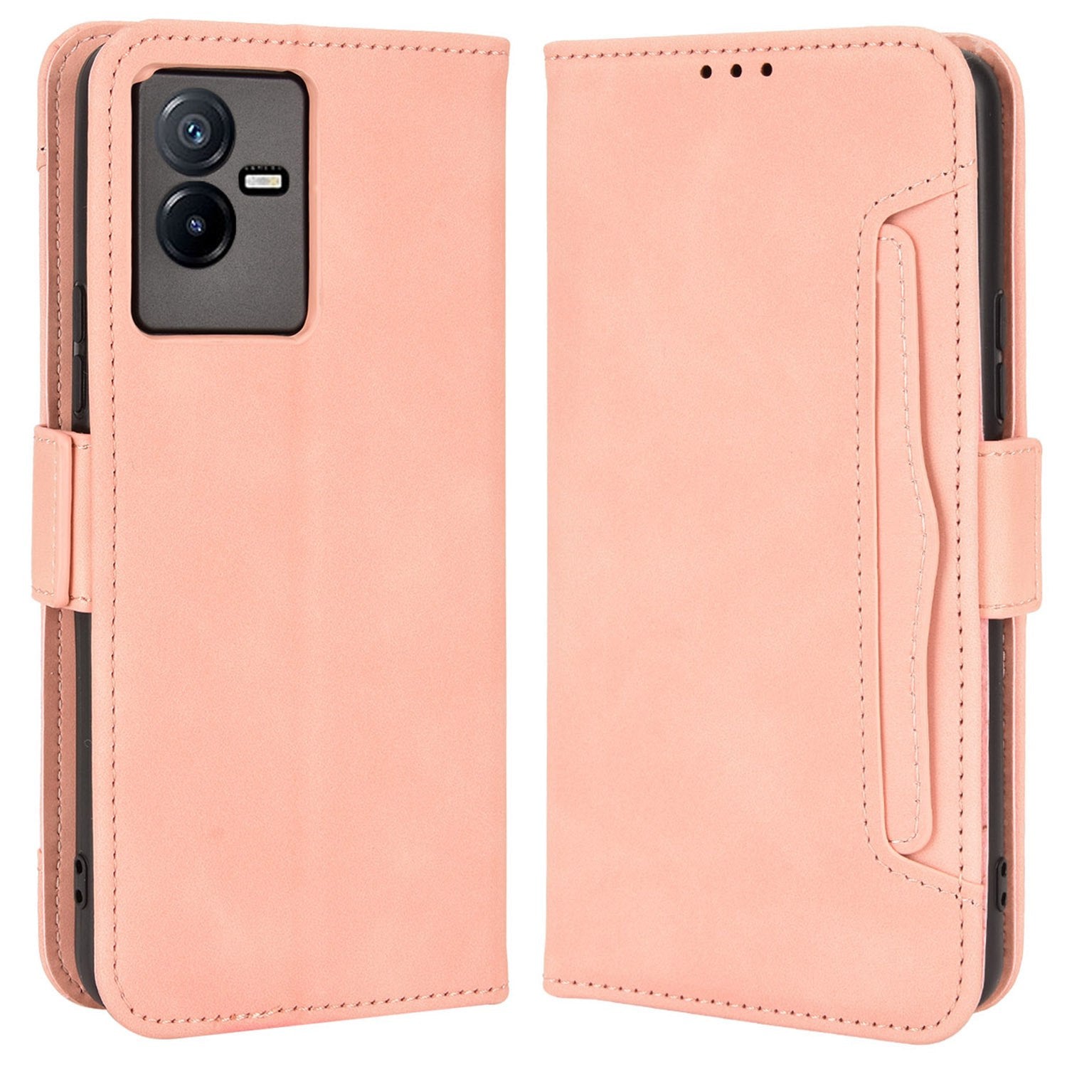 For vivo T2x 5G Stand Feature Multiple Card Slots Case PU Leather Wallet Magnetic Clasp Drop-proof Shell - Pink