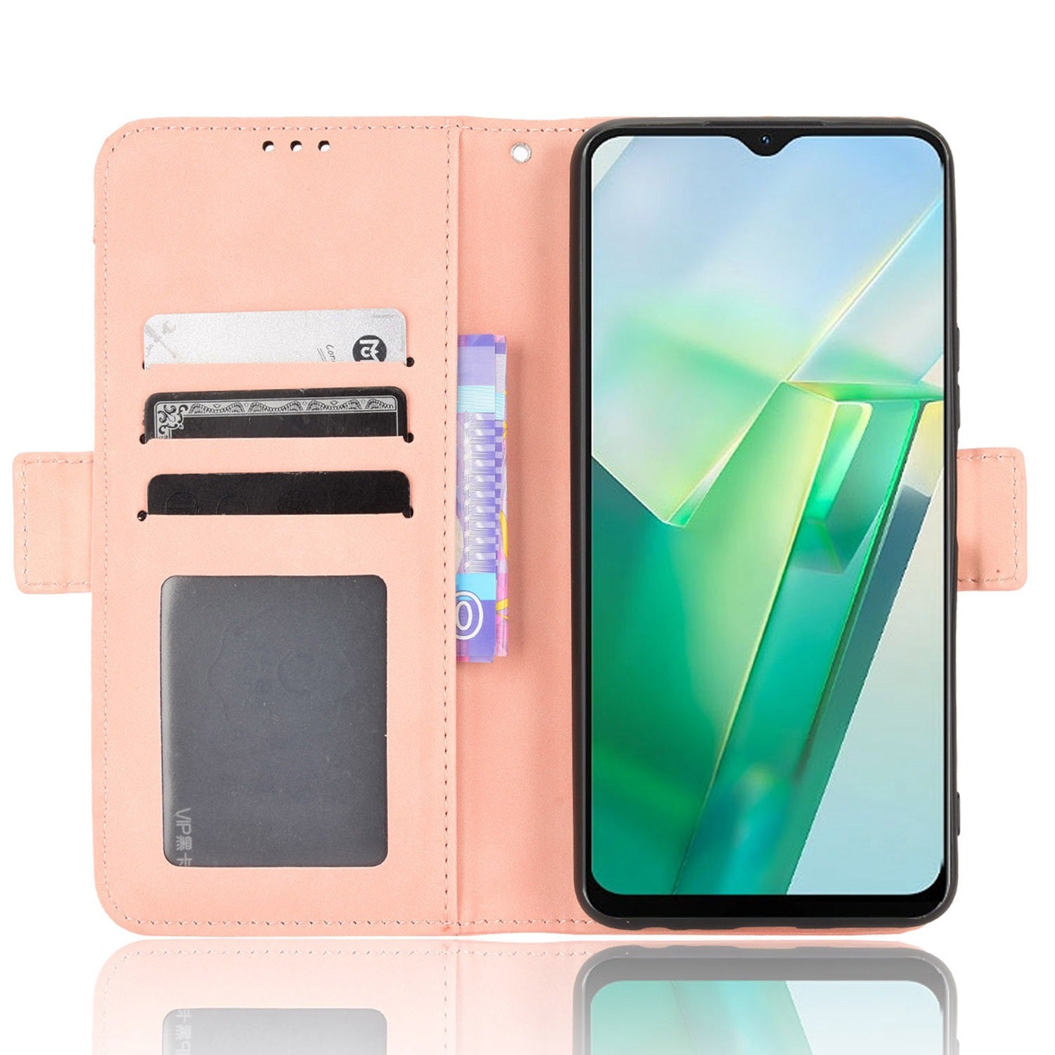 For vivo T2x 5G Stand Feature Multiple Card Slots Case PU Leather Wallet Magnetic Clasp Drop-proof Shell - Pink