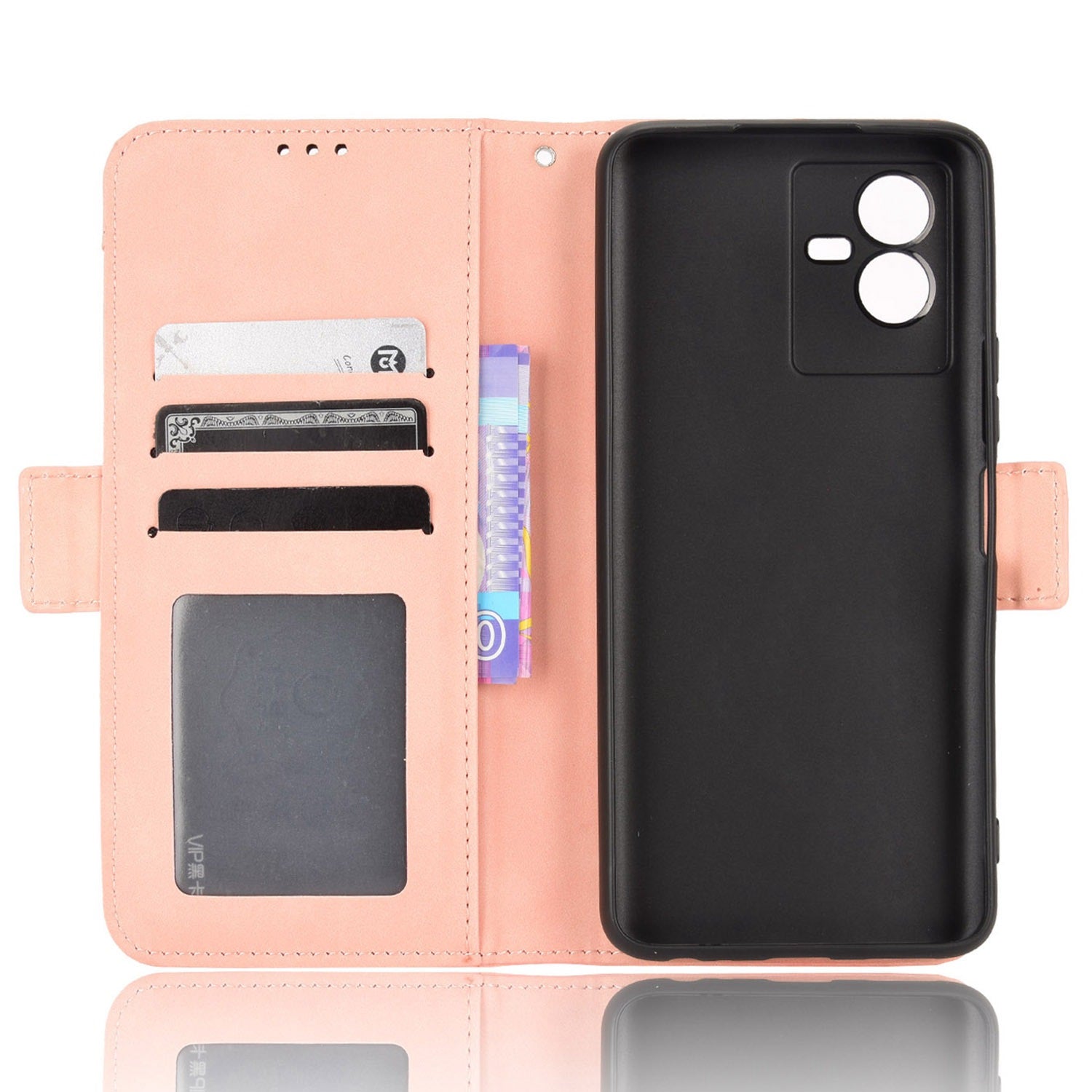 For vivo T2x 5G Stand Feature Multiple Card Slots Case PU Leather Wallet Magnetic Clasp Drop-proof Shell - Pink