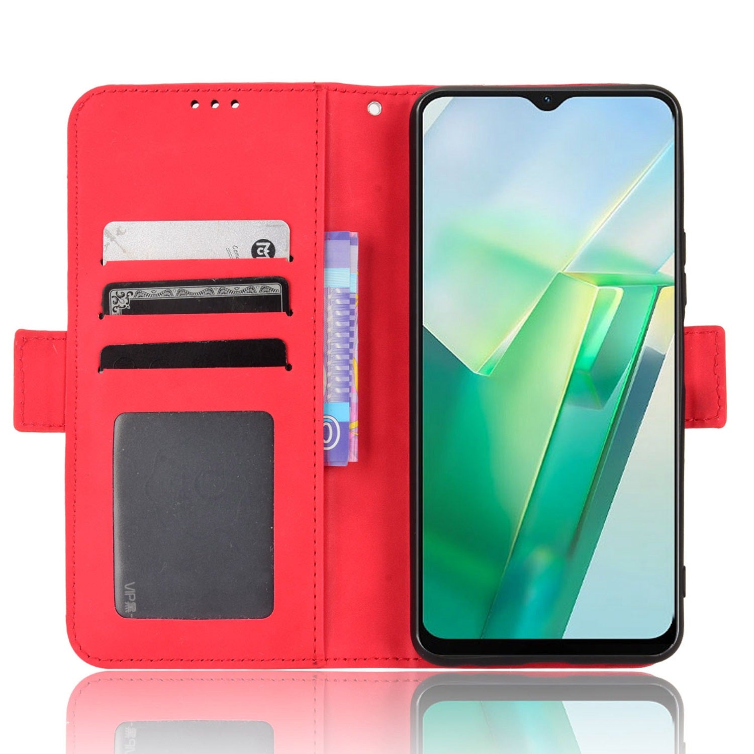 For vivo T2x 5G Stand Feature Multiple Card Slots Case PU Leather Wallet Magnetic Clasp Drop-proof Shell - Red