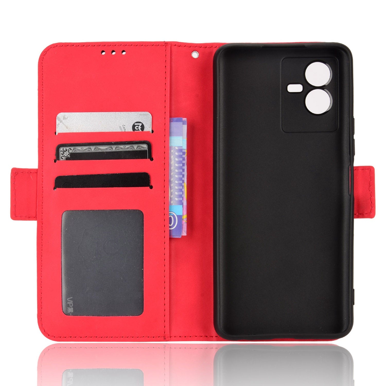 For vivo T2x 5G Stand Feature Multiple Card Slots Case PU Leather Wallet Magnetic Clasp Drop-proof Shell - Red