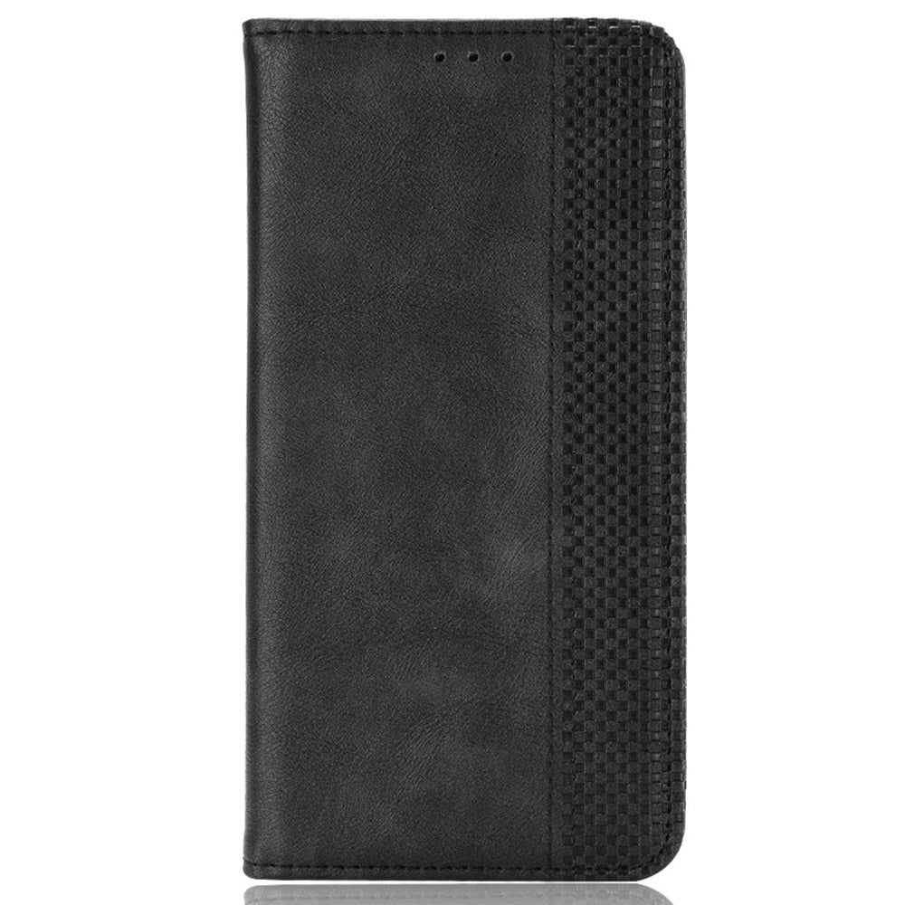 For vivo T2x 5G Retro Texture Leather Cell Phone Case Stand Magnetic Absorption Wallet Style Anti-shock Shell - Black