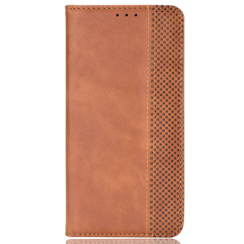 For vivo T2x 5G Retro Texture Leather Cell Phone Case Stand Magnetic Absorption Wallet Style Anti-shock Shell - Brown