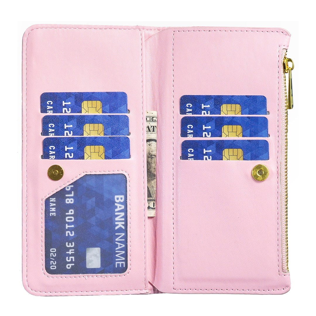 BINFEN COLOR for Samsung Galaxy S20 FE 4G / FE 5G / S20 Lite / S20 FE 2022 BF Style-15 Well-protected Imprinted Rhombus Pattern Case with Zipper Pocket Stand Matte PU Leather Wallet Cover - Pink