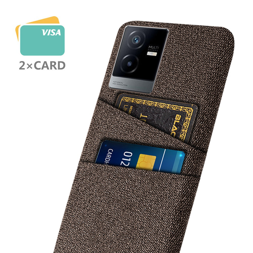 For vivo T2x 5G Cloth Texture Soft Touch Phone Case with Dual Card Slots Wear-resistant Protective Shell - Brown