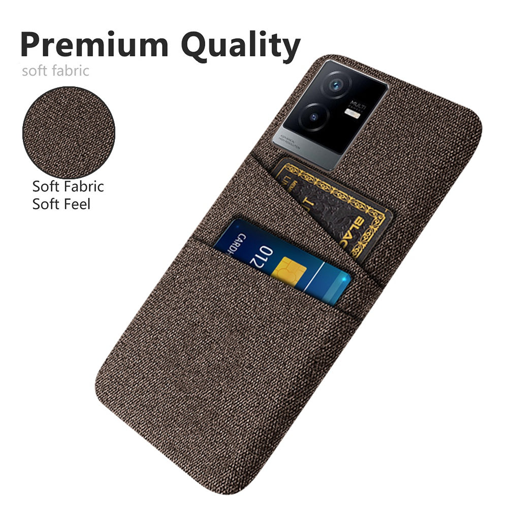 For vivo T2x 5G Cloth Texture Soft Touch Phone Case with Dual Card Slots Wear-resistant Protective Shell - Brown