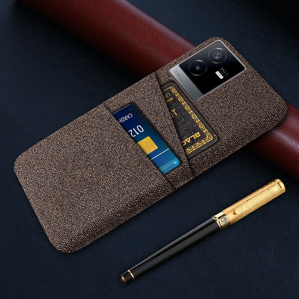 For vivo T2x 5G Cloth Texture Soft Touch Phone Case with Dual Card Slots Wear-resistant Protective Shell - Brown