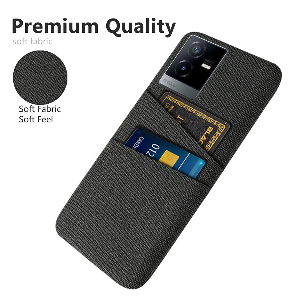 For vivo T2x 5G Cloth Texture Soft Touch Phone Case with Dual Card Slots Wear-resistant Protective Shell - Black