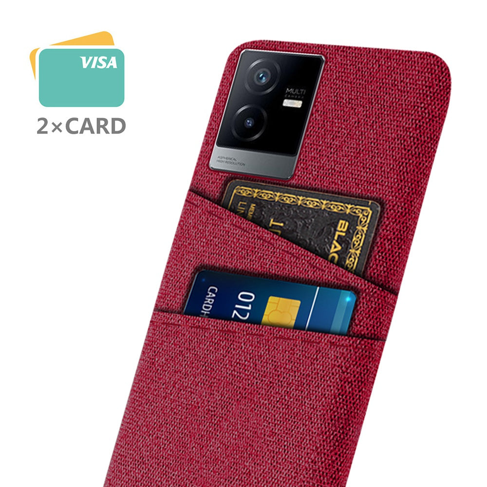 For vivo T2x 5G Cloth Texture Soft Touch Phone Case with Dual Card Slots Wear-resistant Protective Shell - Red