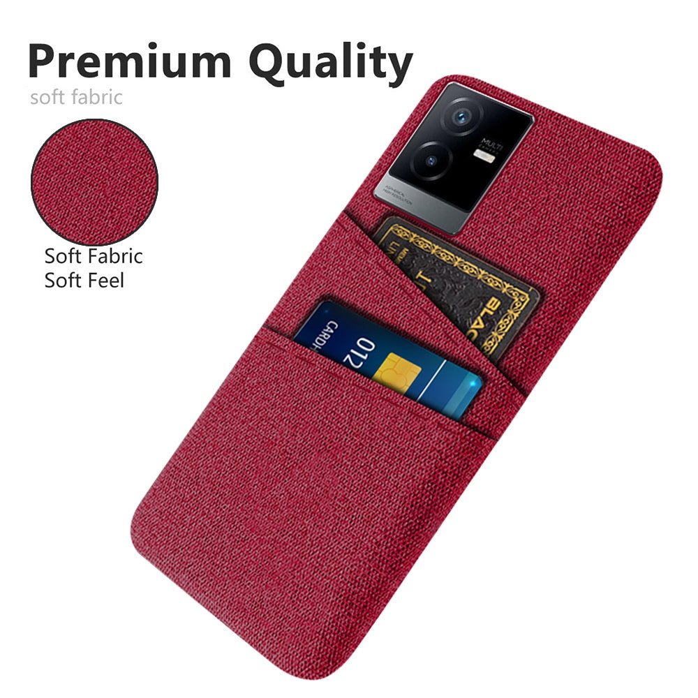 For vivo T2x 5G Cloth Texture Soft Touch Phone Case with Dual Card Slots Wear-resistant Protective Shell - Red