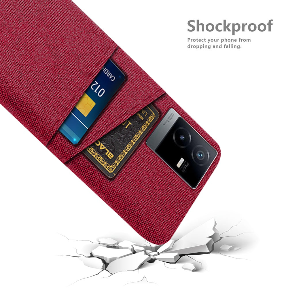 For vivo T2x 5G Cloth Texture Soft Touch Phone Case with Dual Card Slots Wear-resistant Protective Shell - Red