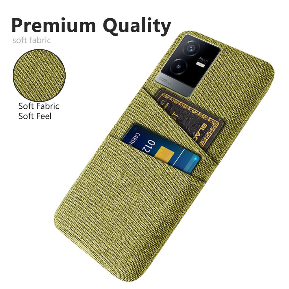 For vivo T2x 5G Cloth Texture Soft Touch Phone Case with Dual Card Slots Wear-resistant Protective Shell - Yellow