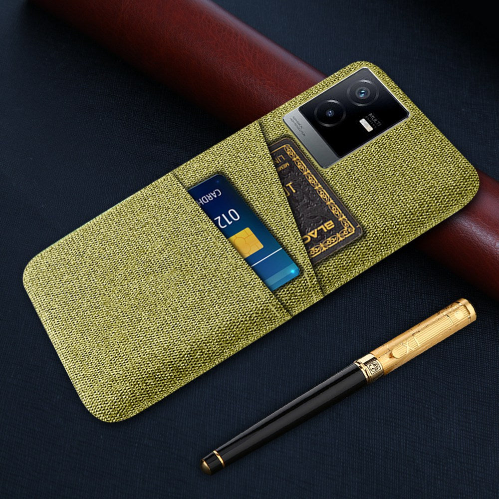 For vivo T2x 5G Cloth Texture Soft Touch Phone Case with Dual Card Slots Wear-resistant Protective Shell - Yellow