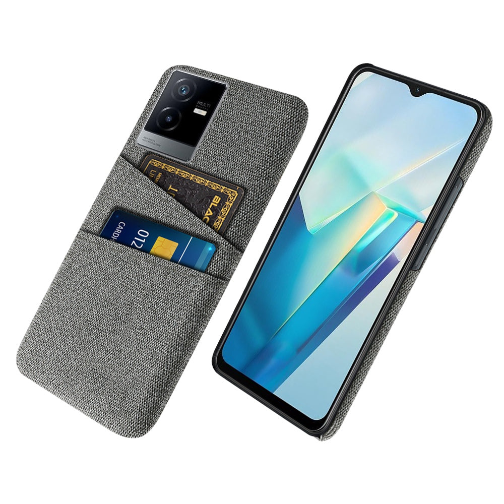 For vivo T2x 5G Cloth Texture Soft Touch Phone Case with Dual Card Slots Wear-resistant Protective Shell - Grey