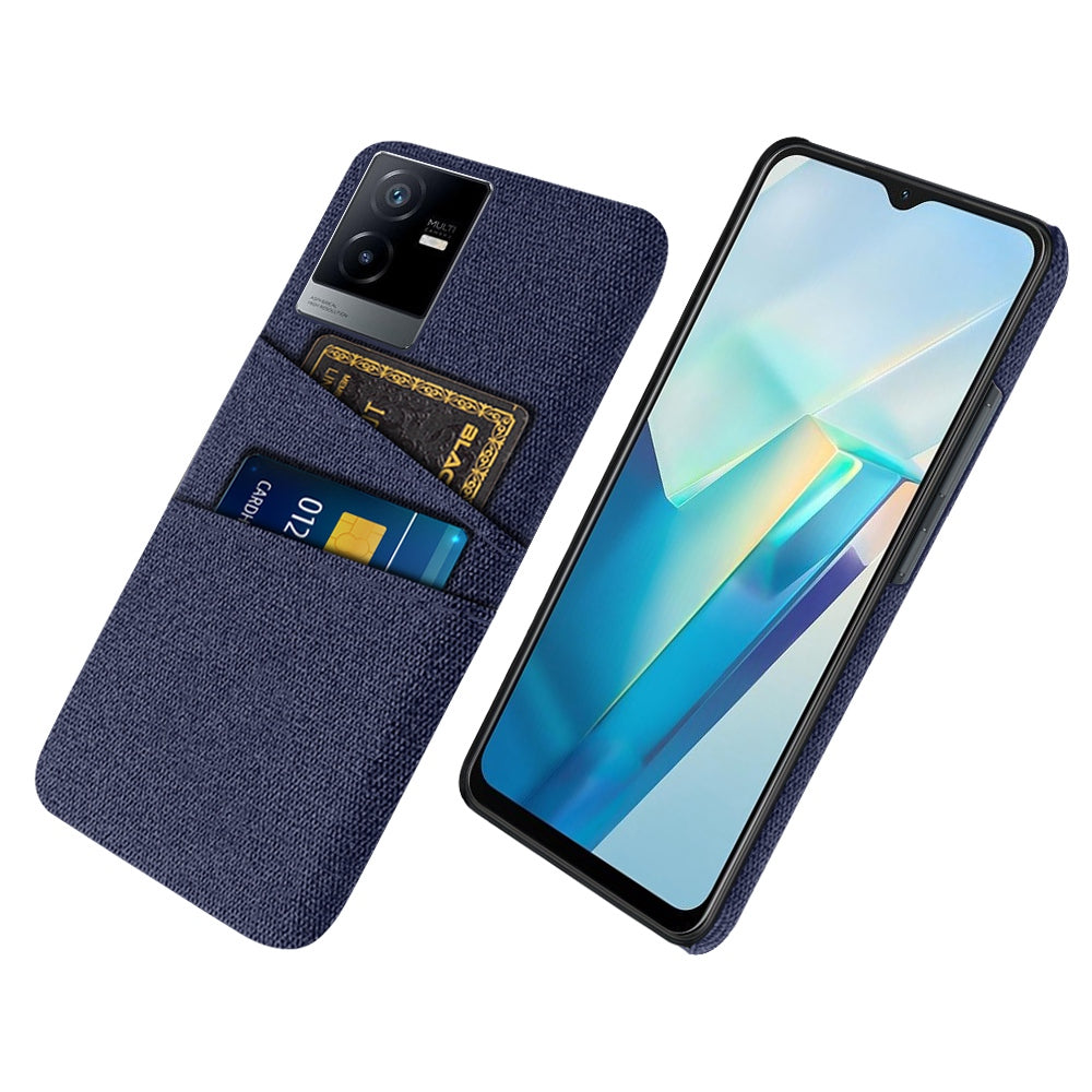 For vivo T2x 5G Cloth Texture Soft Touch Phone Case with Dual Card Slots Wear-resistant Protective Shell - Blue