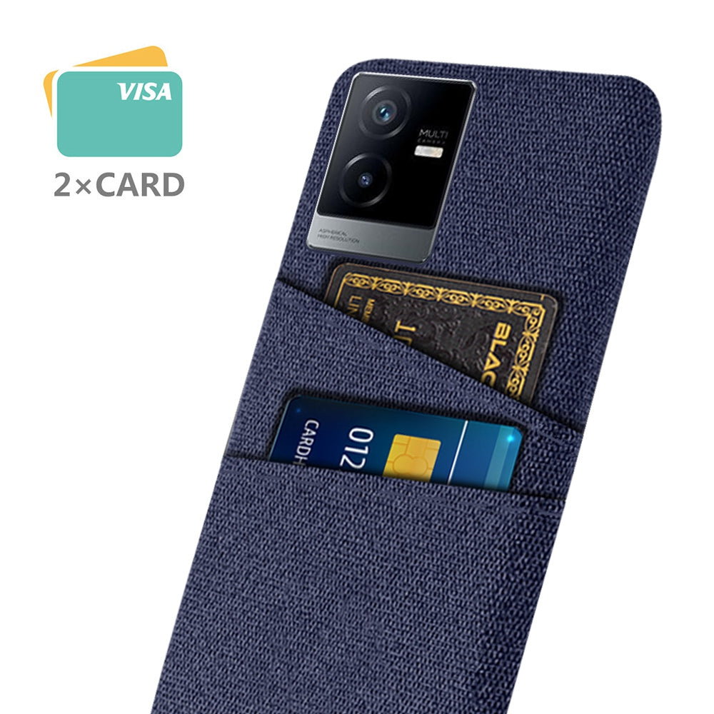 For vivo T2x 5G Cloth Texture Soft Touch Phone Case with Dual Card Slots Wear-resistant Protective Shell - Blue