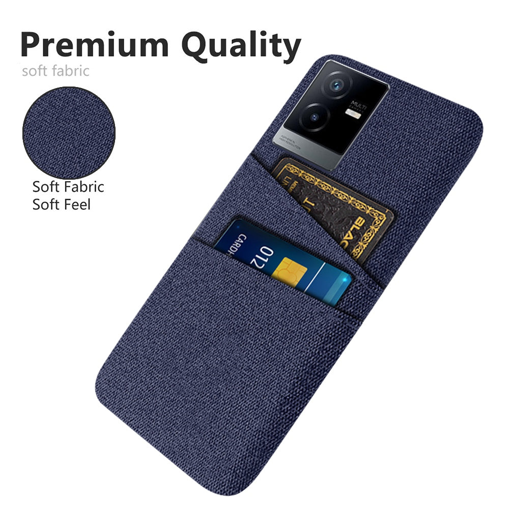 For vivo T2x 5G Cloth Texture Soft Touch Phone Case with Dual Card Slots Wear-resistant Protective Shell - Blue