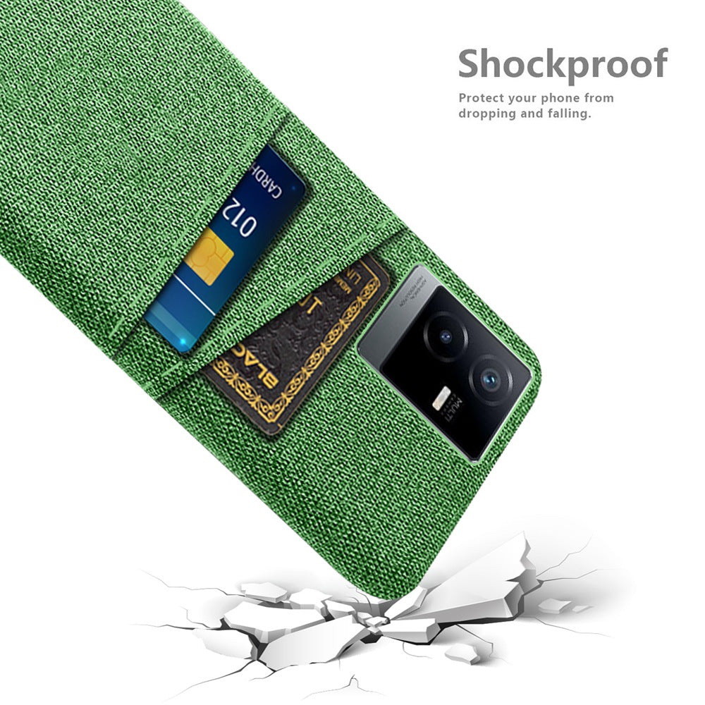 For vivo T2x 5G Cloth Texture Soft Touch Phone Case with Dual Card Slots Wear-resistant Protective Shell - Green