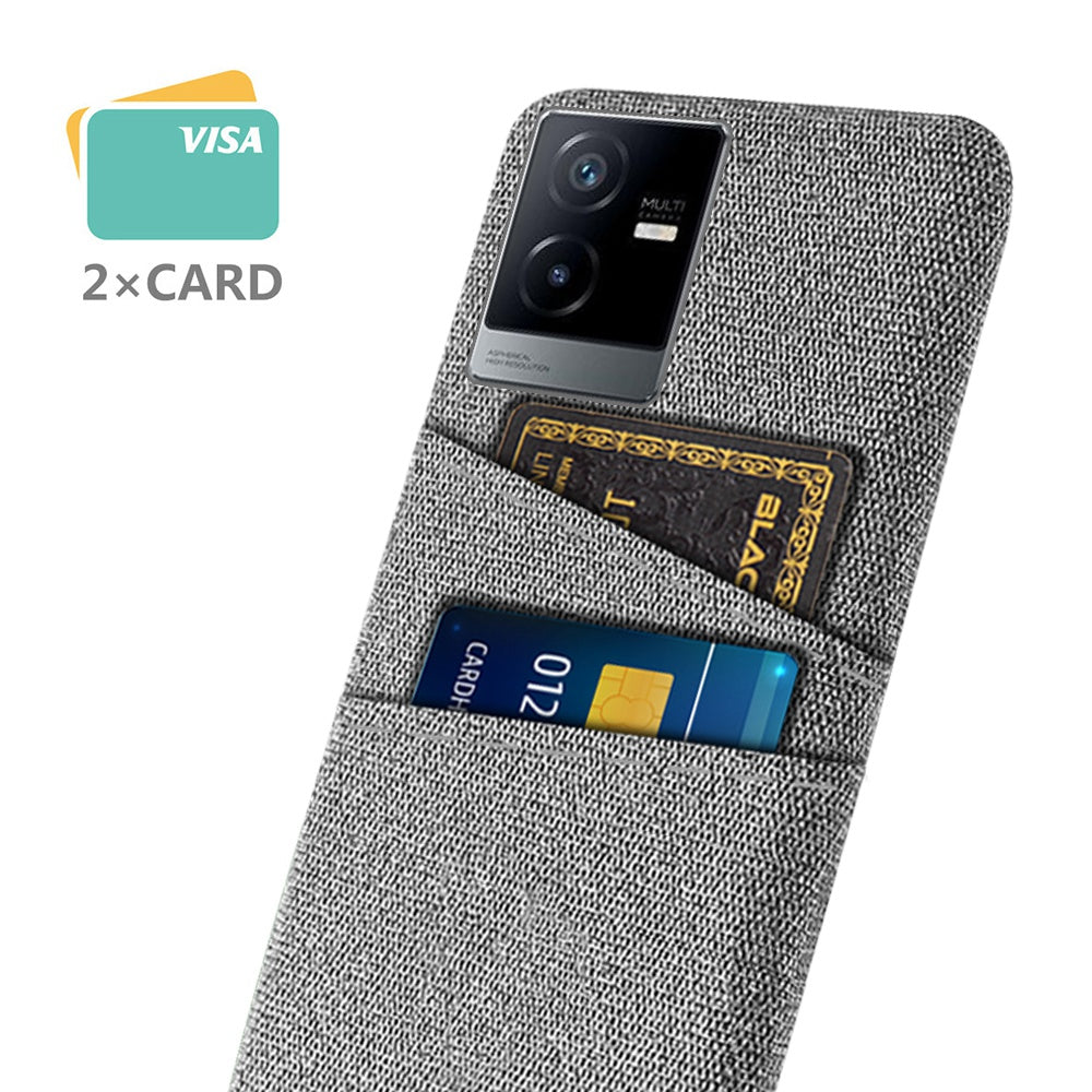 For vivo T2x 5G Cloth Texture Soft Touch Phone Case with Dual Card Slots Wear-resistant Protective Shell - Light Grey