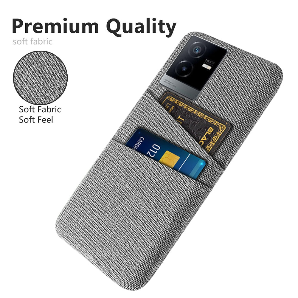 For vivo T2x 5G Cloth Texture Soft Touch Phone Case with Dual Card Slots Wear-resistant Protective Shell - Light Grey