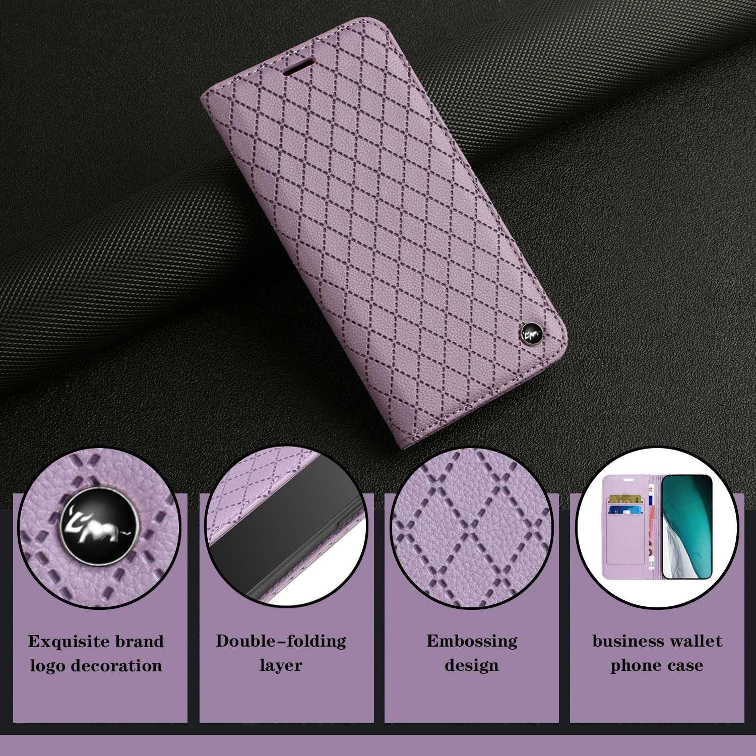 For Samsung Galaxy S20 FE 4G / FE 5G / S20 Lite / S20 FE 2022 Rhombus Embossing Litchi Texture RFID Blocking Phone Case PU Leather Stand Wallet Cover - Purple