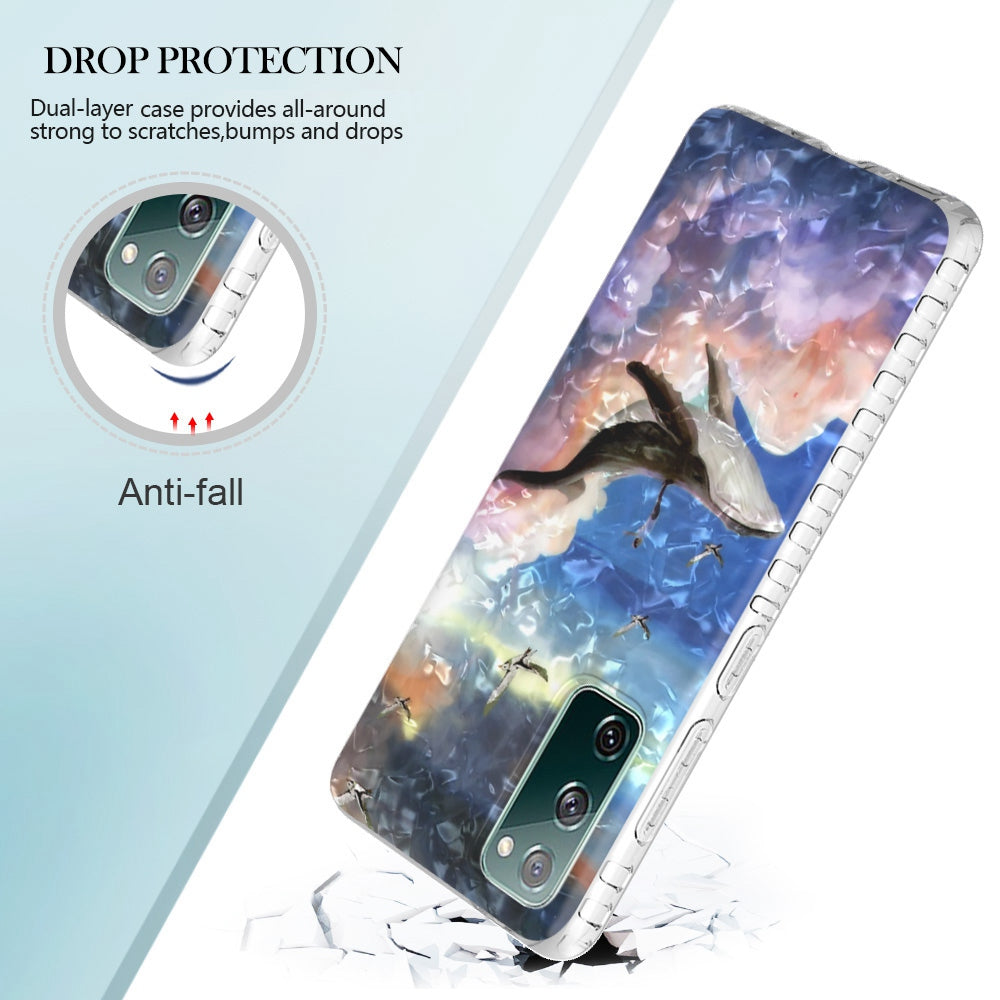 YB IMD Series-13 for Samsung Galaxy S20 FE / S20 FE 5G / S20 FE 2022 / S20 Lite 2.0mm TPU Phone Case IMD IML Shell Pattern Airbag Protective Cover - BK008-Whale