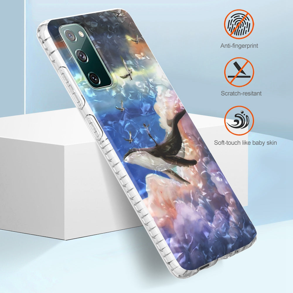 YB IMD Series-13 for Samsung Galaxy S20 FE / S20 FE 5G / S20 FE 2022 / S20 Lite 2.0mm TPU Phone Case IMD IML Shell Pattern Airbag Protective Cover - BK008-Whale