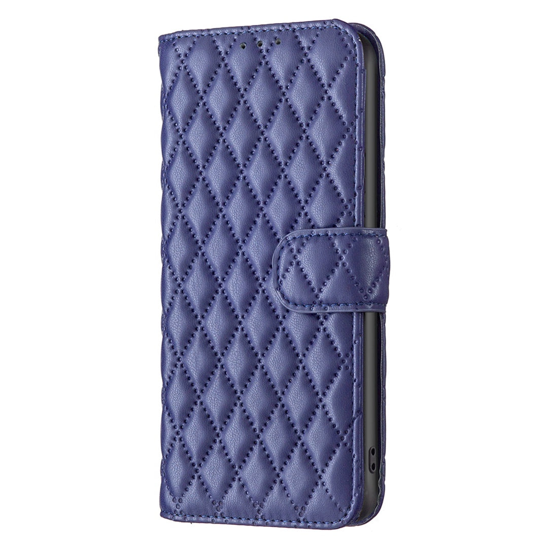 BINFEN COLOR For Samsung Galaxy S20 FE 4G / FE 5G / S20 Lite / S20 FE 2022 BF Style-14 Imprinted Rhombus Pattern PU Leather Wallet Cover Book Style Matte Phone Stand Case - Blue