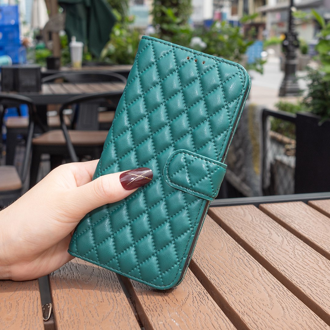 BINFEN COLOR For Samsung Galaxy S20 FE 4G / FE 5G / S20 Lite / S20 FE 2022 BF Style-14 Imprinted Rhombus Pattern PU Leather Wallet Cover Book Style Matte Phone Stand Case - Green