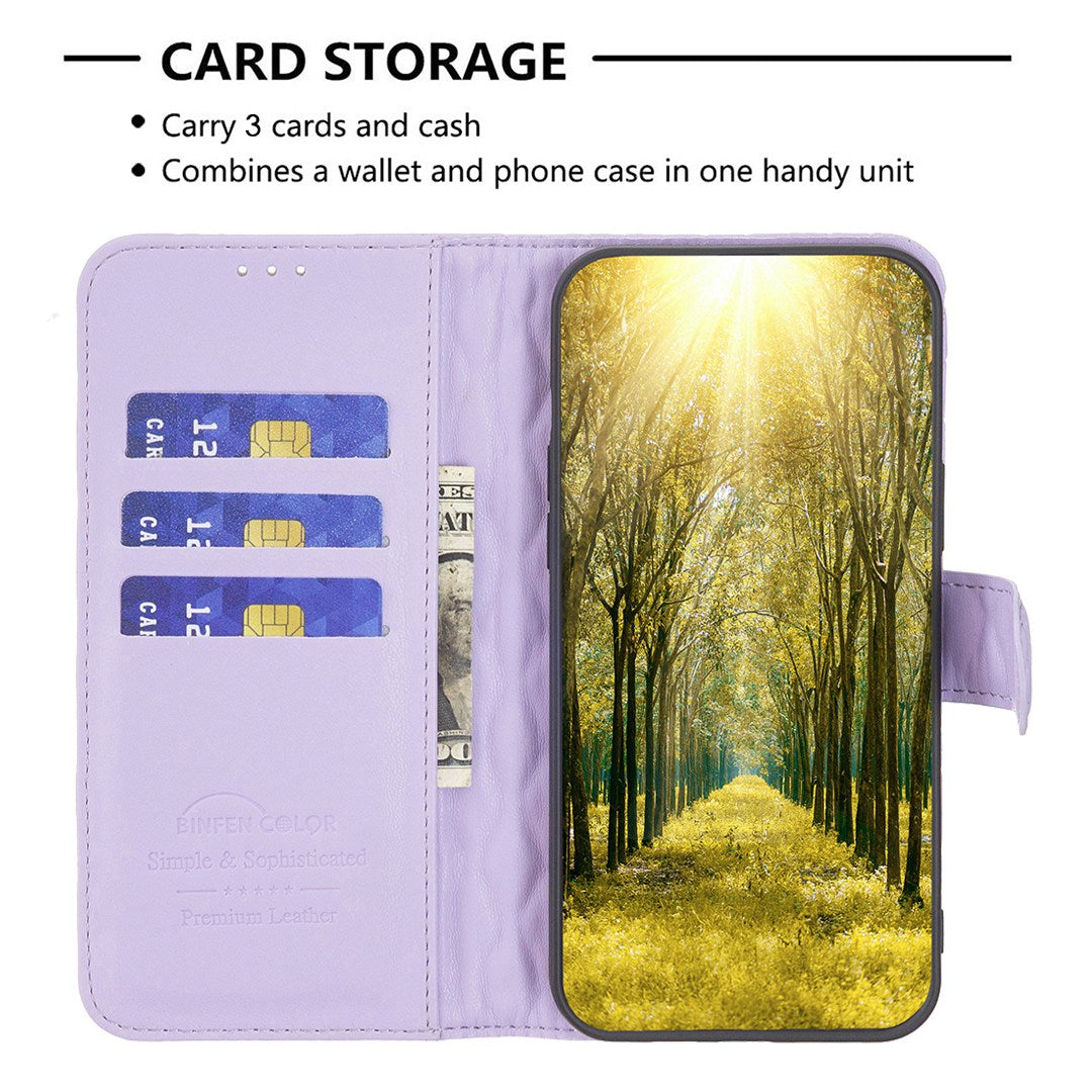 BINFEN COLOR For Samsung Galaxy S20 FE 4G / FE 5G / S20 Lite / S20 FE 2022 BF Style-14 Imprinted Rhombus Pattern PU Leather Wallet Cover Book Style Matte Phone Stand Case - Purple