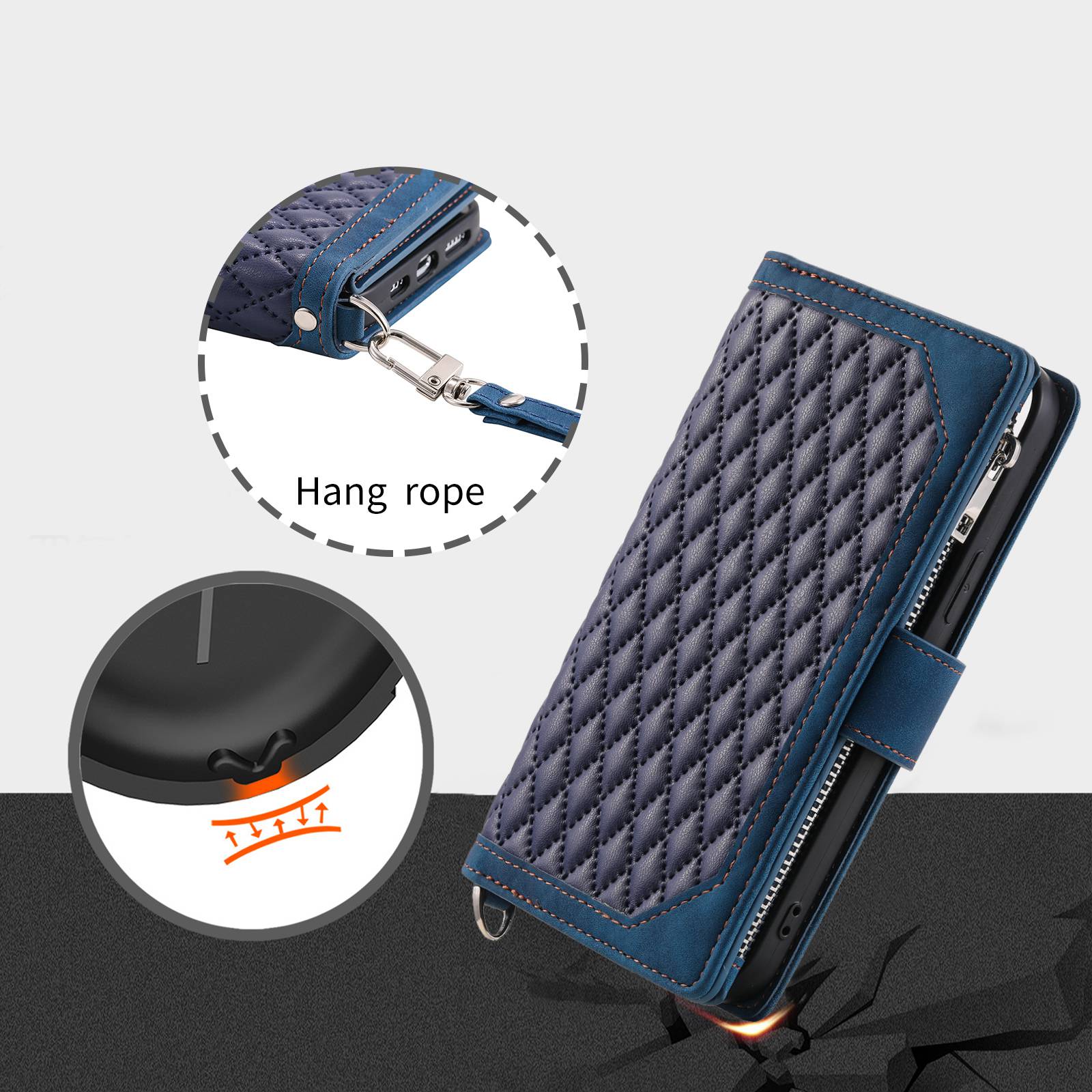 005 Style For Samsung Galaxy S20 FE 4G / 5G / S20 FE 2022 / S20 Lite, PU Leather Anti-scratch Rhombus Texture Phone Case Zipper Pocket Wallet Stand Cover with Lanyard / Strap - Blue