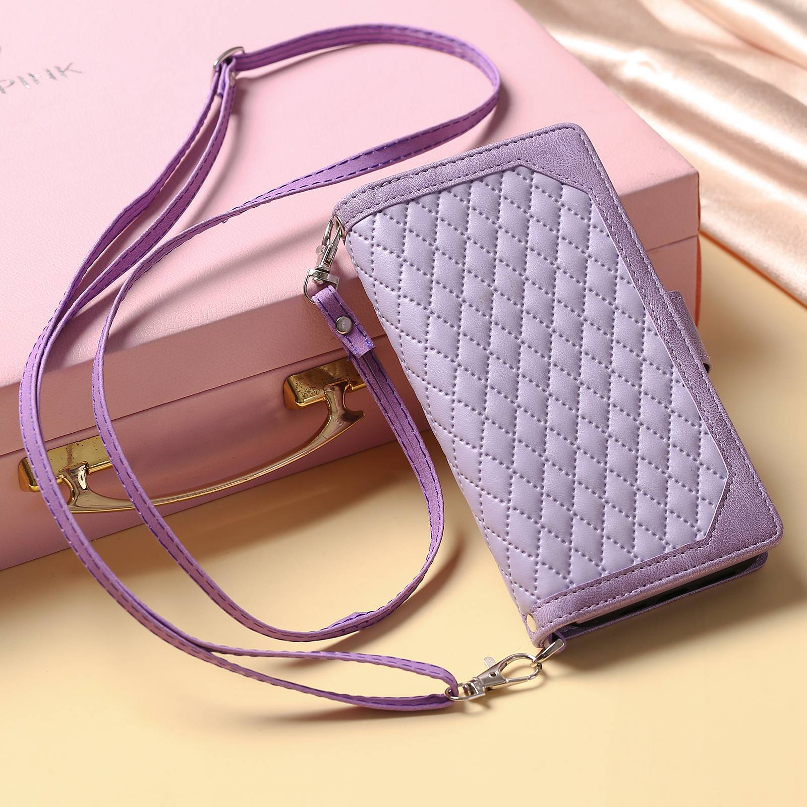 005 Style For Samsung Galaxy S20 FE 4G / 5G / S20 FE 2022 / S20 Lite, PU Leather Anti-scratch Rhombus Texture Phone Case Zipper Pocket Wallet Stand Cover with Lanyard / Strap - Purple