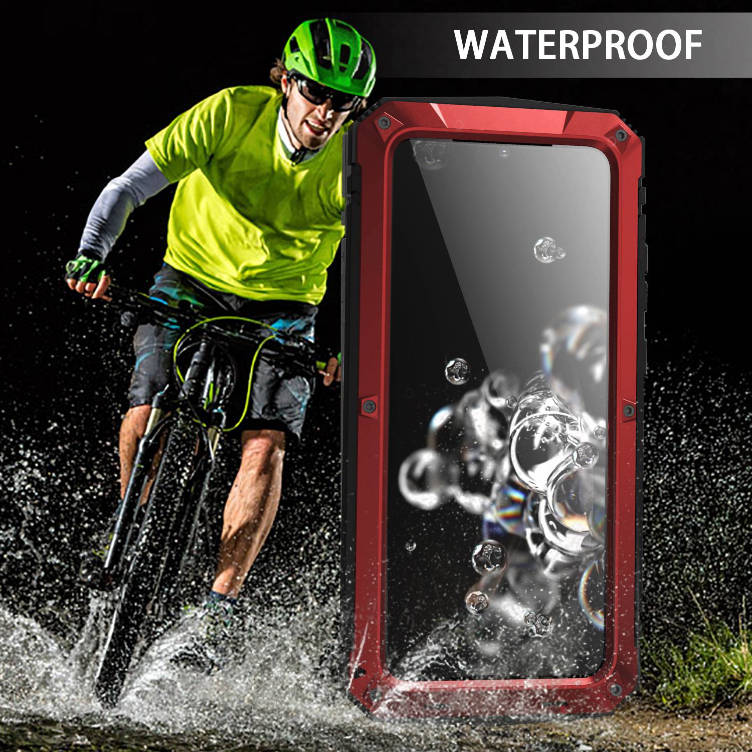 R-JUST For Samsung Galaxy S20 Plus 4G / 5G Dust-proof Splash-proof Drop-proof Phone Case Metal + Silicone + PC Kickstand Feature Cover with Tempered Glass Film - Red