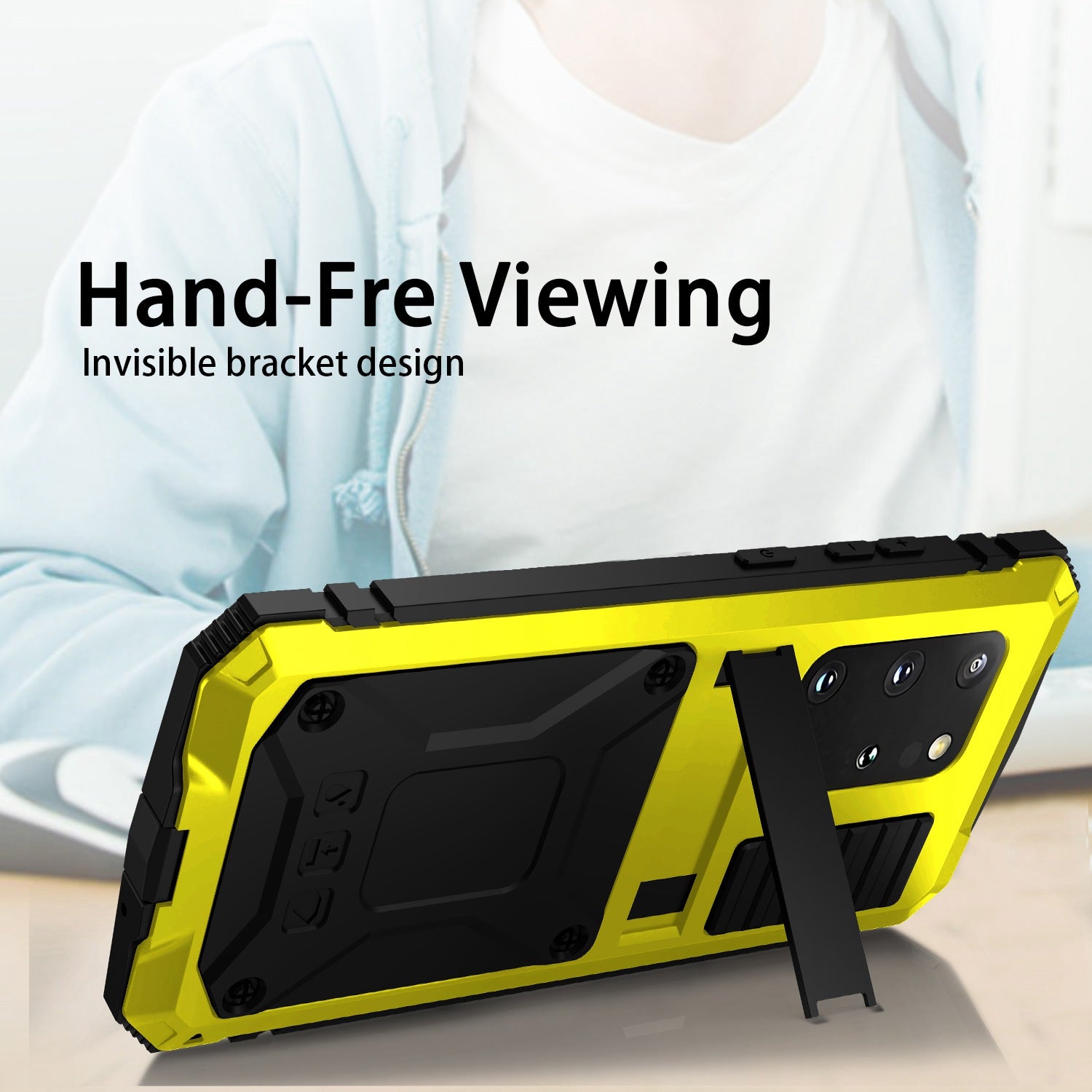 R-JUST For Samsung Galaxy S20 Plus 4G / 5G Dust-proof Splash-proof Drop-proof Phone Case Metal + Silicone + PC Kickstand Feature Cover with Tempered Glass Film - Yellow