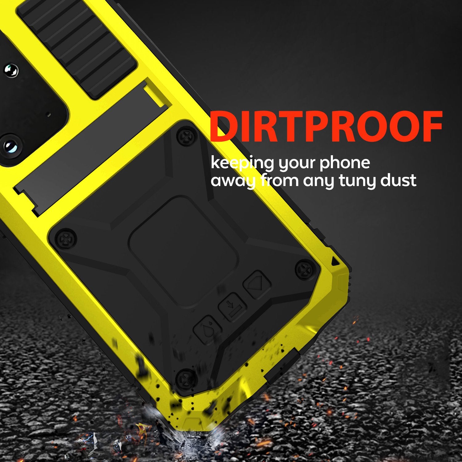 R-JUST For Samsung Galaxy S20 Plus 4G / 5G Dust-proof Splash-proof Drop-proof Phone Case Metal + Silicone + PC Kickstand Feature Cover with Tempered Glass Film - Yellow