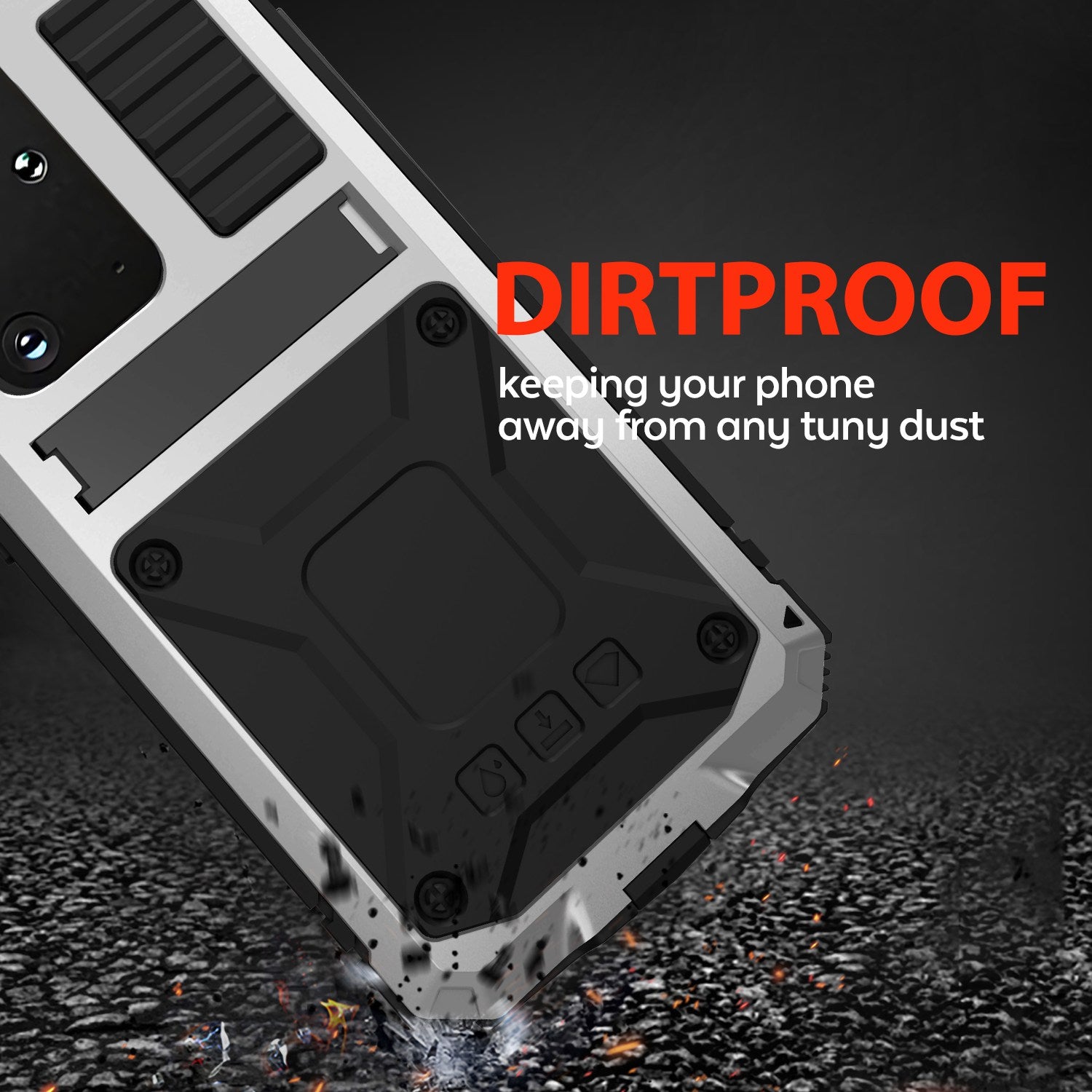 R-JUST For Samsung Galaxy S20 Plus 4G / 5G Dust-proof Splash-proof Drop-proof Phone Case Metal + Silicone + PC Kickstand Feature Cover with Tempered Glass Film - Silver