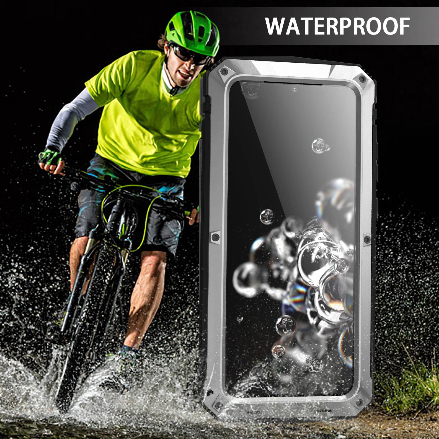 R-JUST For Samsung Galaxy S20 Plus 4G / 5G Dust-proof Splash-proof Drop-proof Phone Case Metal + Silicone + PC Kickstand Feature Cover with Tempered Glass Film - Silver